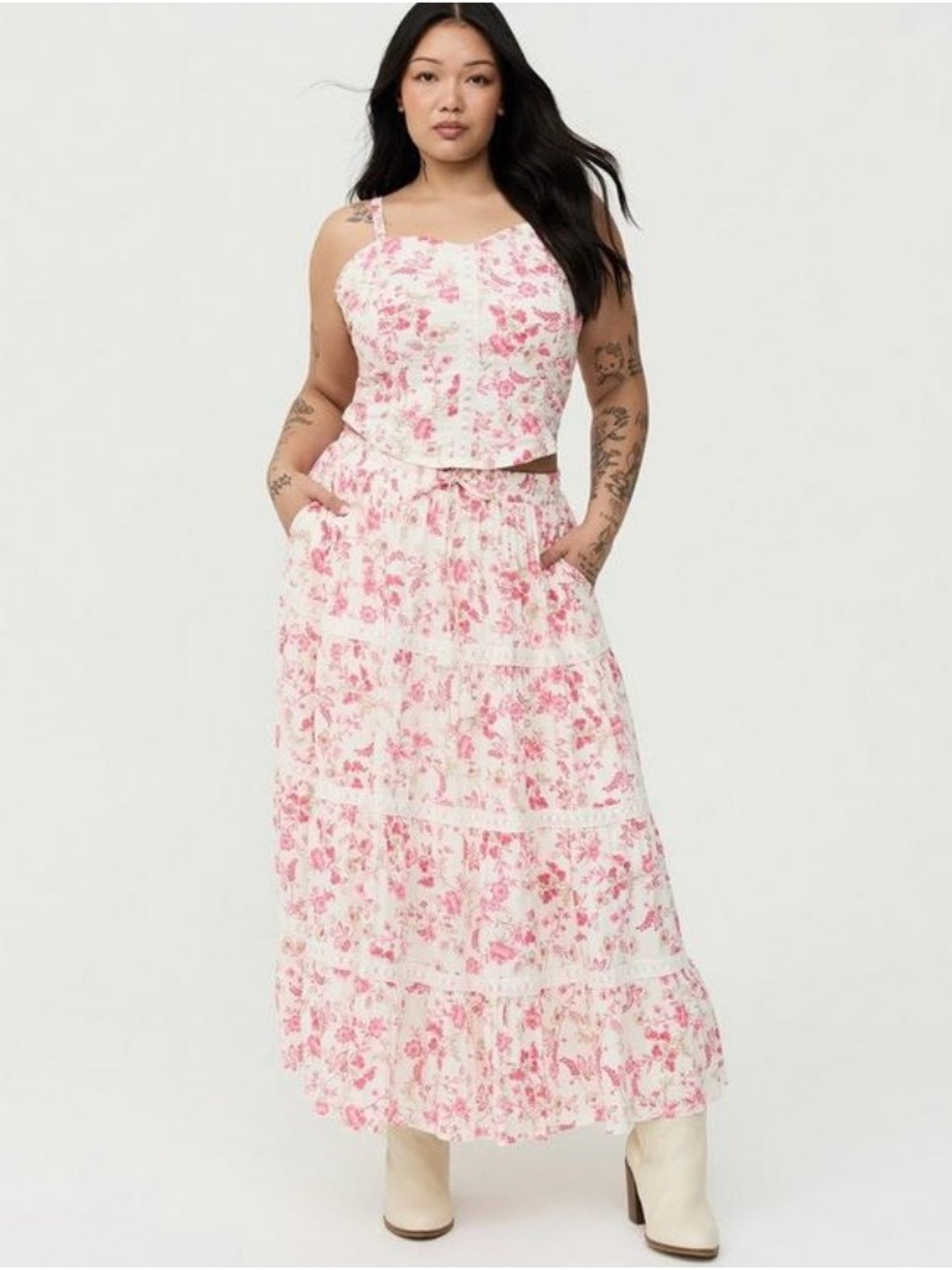 Torrid Tiered Maxi Skirt with Pink Floral Print - Size 0X - NWT! - Picture 11 of 12